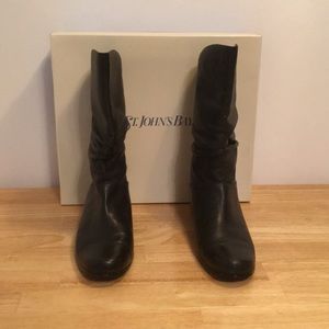 Black leather slouch boots